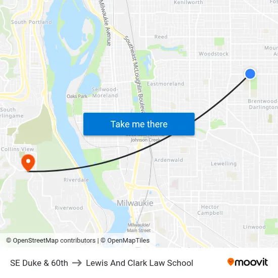 SE Duke & 60th to Lewis And Clark Law School map