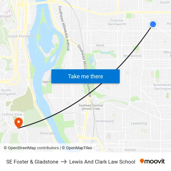 SE Foster & Gladstone to Lewis And Clark Law School map