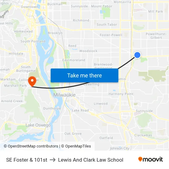 SE Foster & 101st to Lewis And Clark Law School map