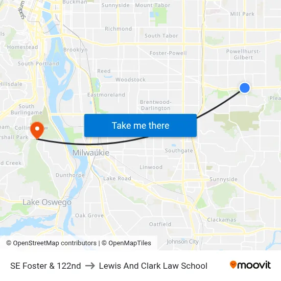 SE Foster & 122nd to Lewis And Clark Law School map