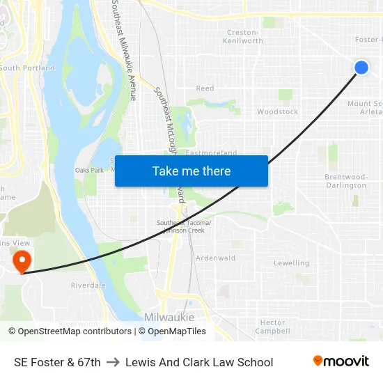 SE Foster & 67th to Lewis And Clark Law School map