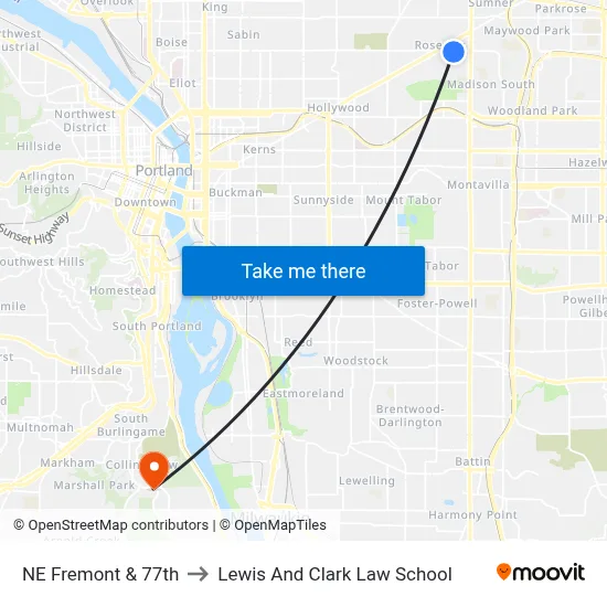 NE Fremont & 77th to Lewis And Clark Law School map