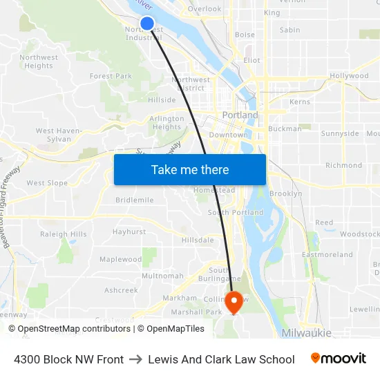 4300 Block NW Front to Lewis And Clark Law School map