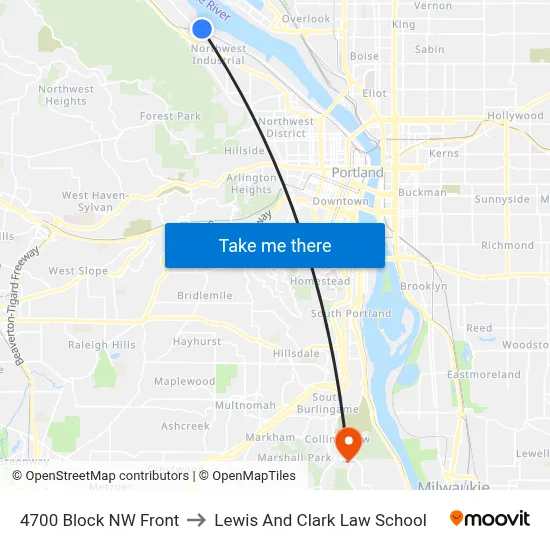 4700 Block NW Front to Lewis And Clark Law School map