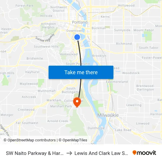 SW Naito Parkway & Harrison to Lewis And Clark Law School map