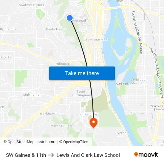 SW Gaines & 11th to Lewis And Clark Law School map