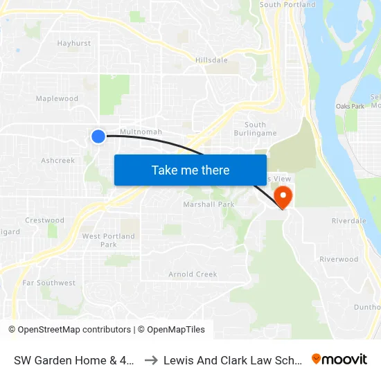 SW Garden Home & 45th to Lewis And Clark Law School map