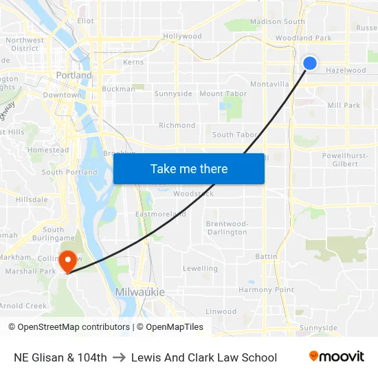 NE Glisan & 104th to Lewis And Clark Law School map