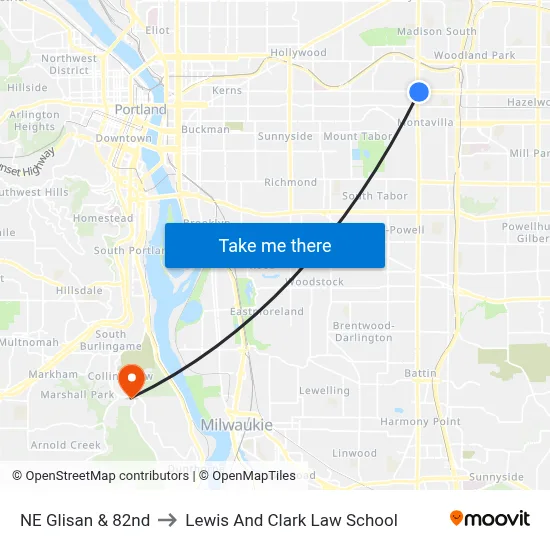 NE Glisan & 82nd to Lewis And Clark Law School map