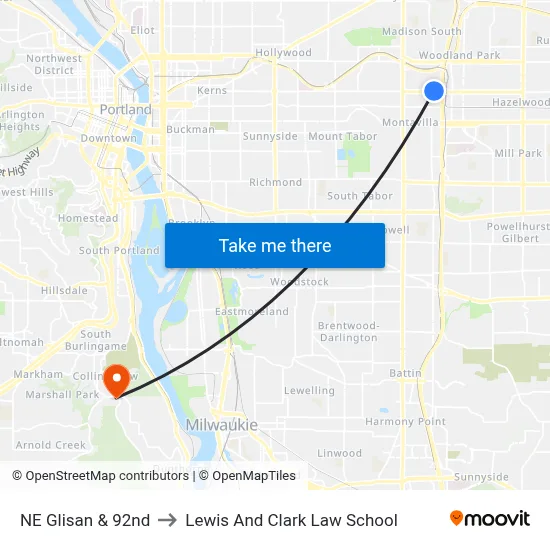 NE Glisan & 92nd to Lewis And Clark Law School map