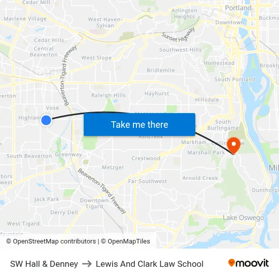 SW Hall & Denney to Lewis And Clark Law School map