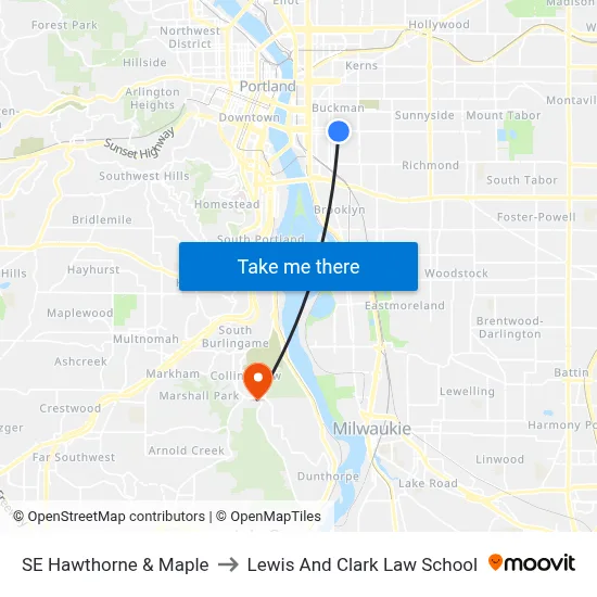 SE Hawthorne & Maple to Lewis And Clark Law School map