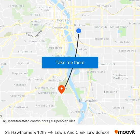 SE Hawthorne & 12th to Lewis And Clark Law School map