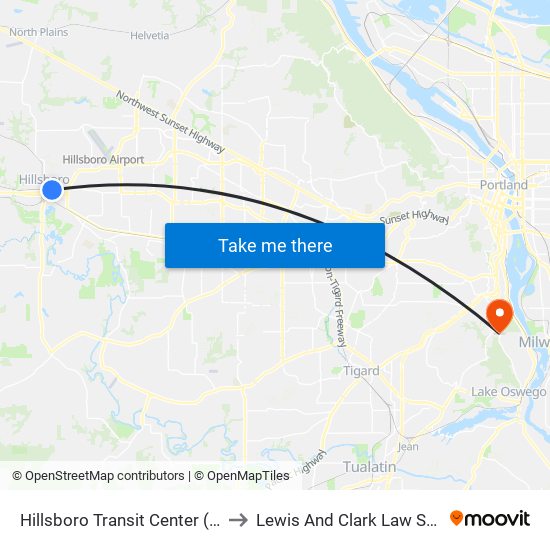 Hillsboro Transit Center (East) to Lewis And Clark Law School map