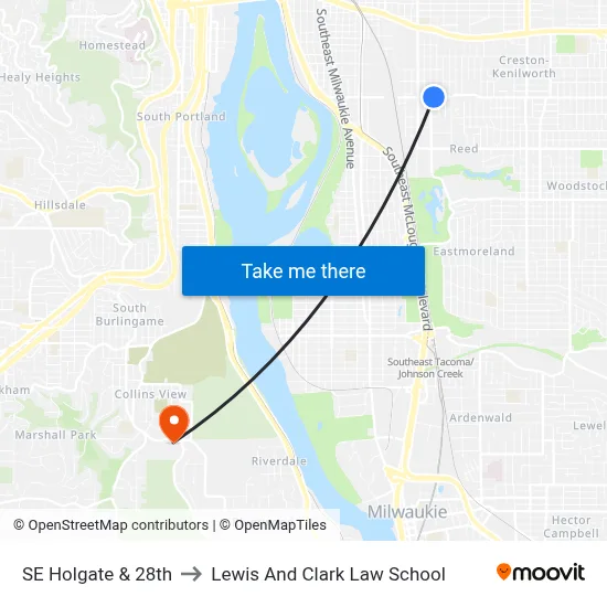 SE Holgate & 28th to Lewis And Clark Law School map
