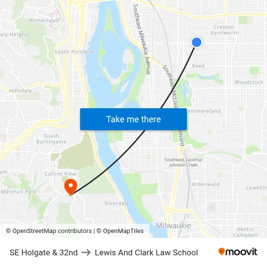 SE Holgate & 32nd to Lewis And Clark Law School map