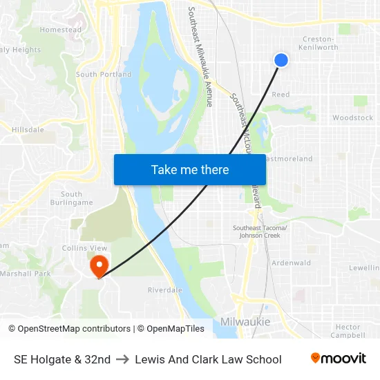 SE Holgate & 32nd to Lewis And Clark Law School map
