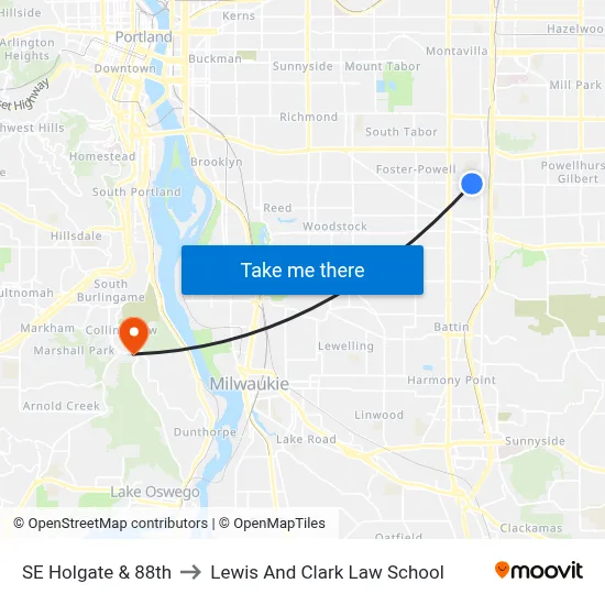 SE Holgate & 88th to Lewis And Clark Law School map