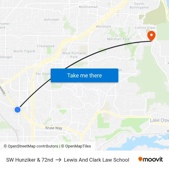 SW Hunziker & 72nd to Lewis And Clark Law School map