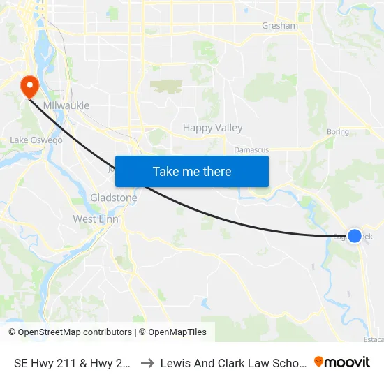 SE Hwy 211 & Hwy 224 to Lewis And Clark Law School map