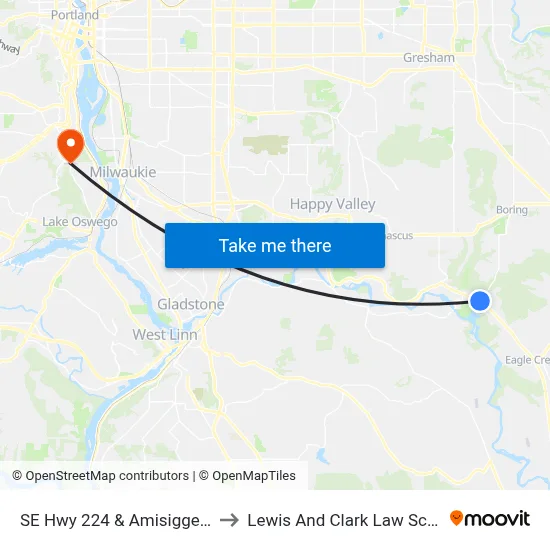 SE Hwy 224 & Amisigger Rd to Lewis And Clark Law School map