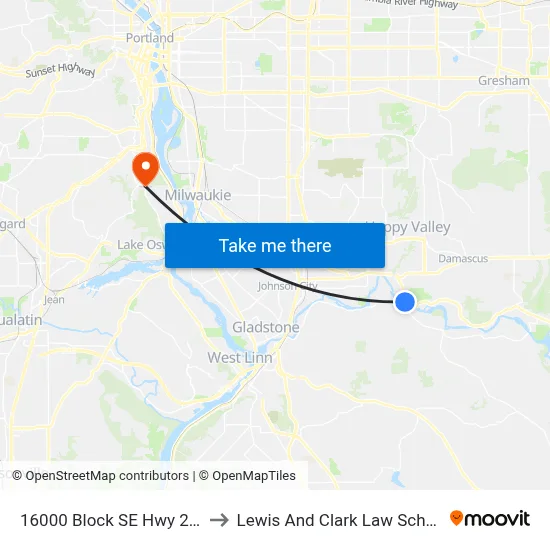 16000 Block SE Hwy 224 to Lewis And Clark Law School map