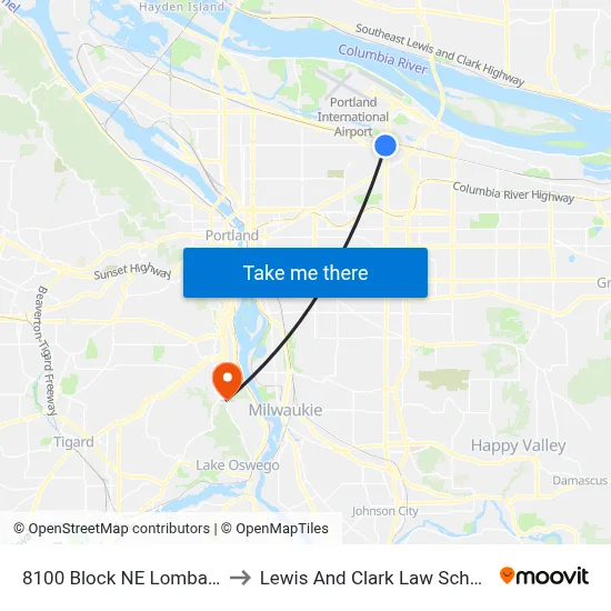 8100 Block NE Lombard to Lewis And Clark Law School map
