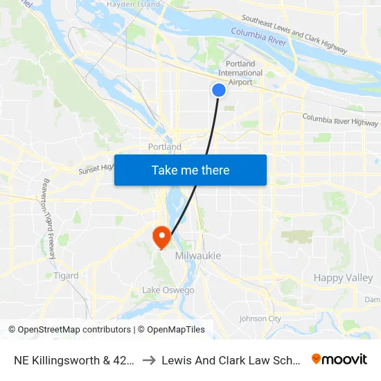 NE Killingsworth & 42nd to Lewis And Clark Law School map