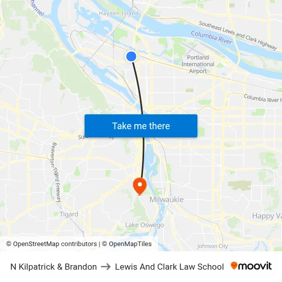 N Kilpatrick & Brandon to Lewis And Clark Law School map