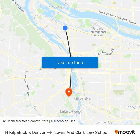 N Kilpatrick & Denver to Lewis And Clark Law School map