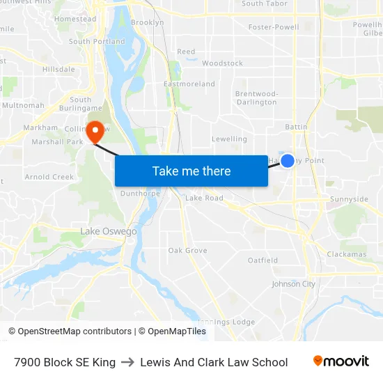 7900 Block SE King to Lewis And Clark Law School map