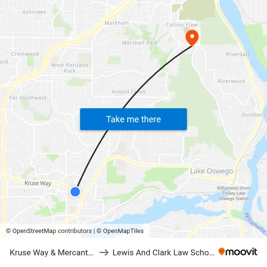 Kruse Way & Mercantile to Lewis And Clark Law School map