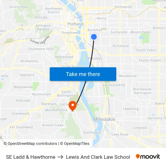 SE Ladd & Hawthorne to Lewis And Clark Law School map