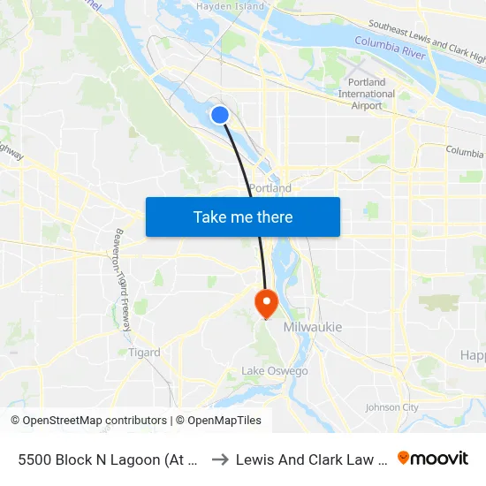 5500 Block N Lagoon (At Gate 18) to Lewis And Clark Law School map