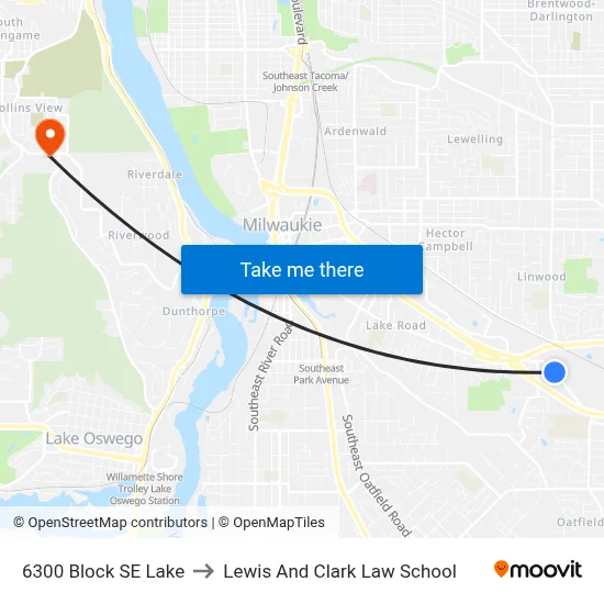 6300 Block SE Lake to Lewis And Clark Law School map