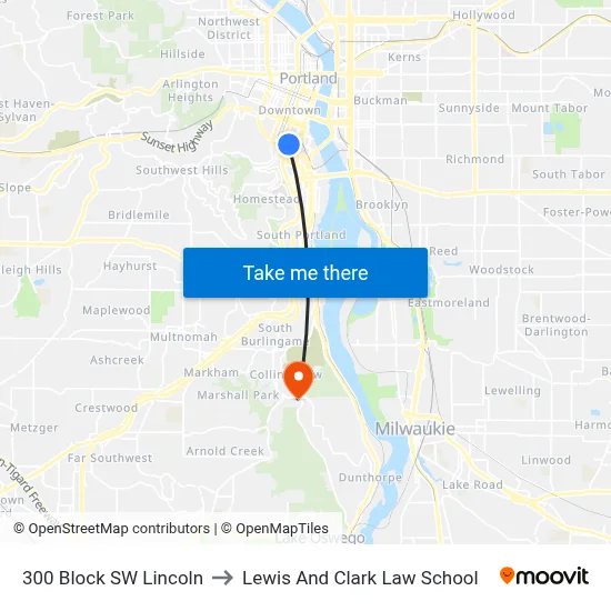 300 Block SW Lincoln to Lewis And Clark Law School map