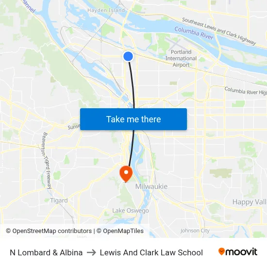 N Lombard & Albina to Lewis And Clark Law School map