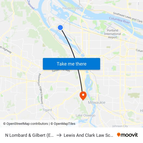 N Lombard & Gilbert (East) to Lewis And Clark Law School map