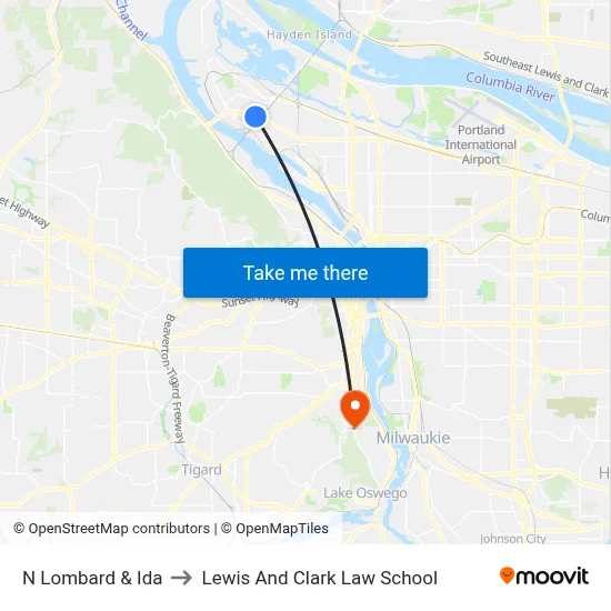 N Lombard & Ida to Lewis And Clark Law School map