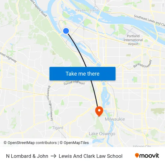 N Lombard & John to Lewis And Clark Law School map