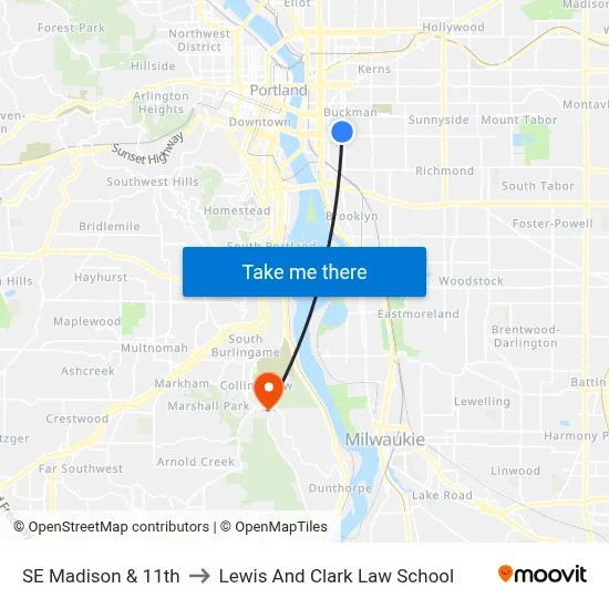 SE Madison & 11th to Lewis And Clark Law School map