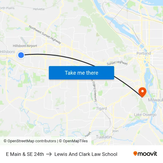 E Main & SE 24th to Lewis And Clark Law School map