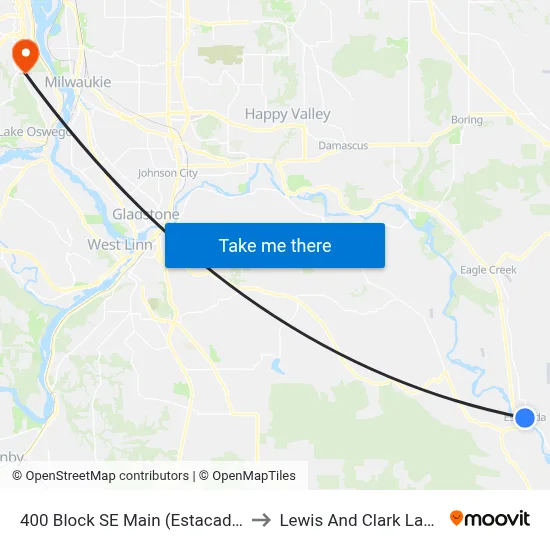 400 Block SE Main (Estacada City Hall) to Lewis And Clark Law School map