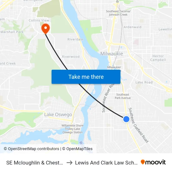 SE Mcloughlin & Chestnut to Lewis And Clark Law School map