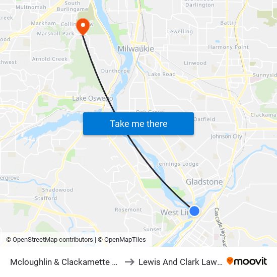 Mcloughlin & Clackamette Dr (South) to Lewis And Clark Law School map