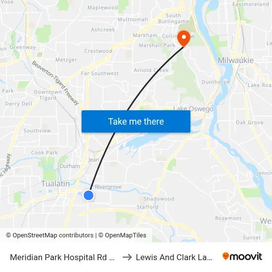Meridian Park Hospital Rd & SW 65th to Lewis And Clark Law School map