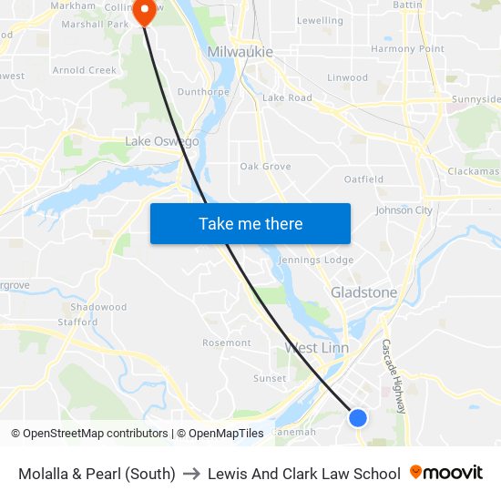 Molalla & Pearl (South) to Lewis And Clark Law School map