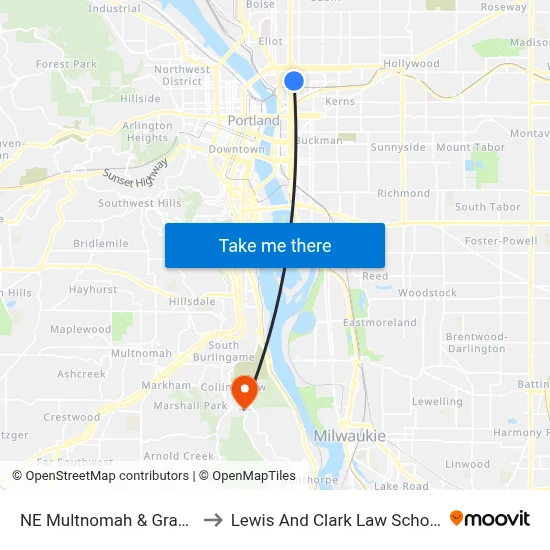 NE Multnomah & Grand to Lewis And Clark Law School map