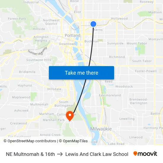 NE Multnomah & 16th to Lewis And Clark Law School map