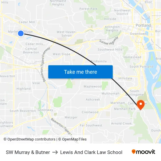 SW Murray & Butner to Lewis And Clark Law School map